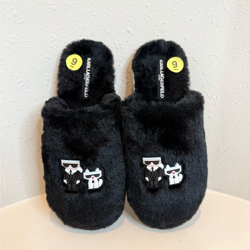 Karl Lagerfeld Paris Julissa Faux Fur Black Women’s Slippers Size 9.5 NWT